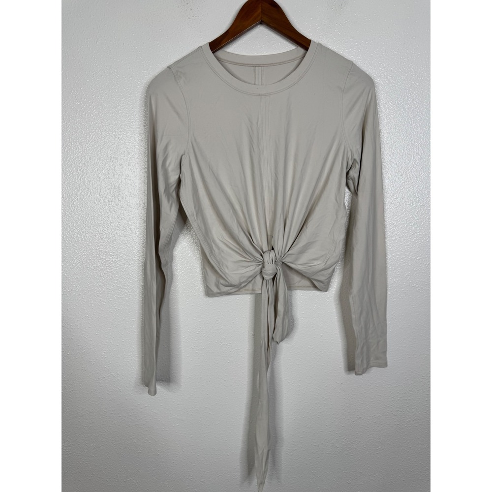 Lululemon Womens Long Sleeve Front Tie Knot Top Cream Beige Activewear Yoga